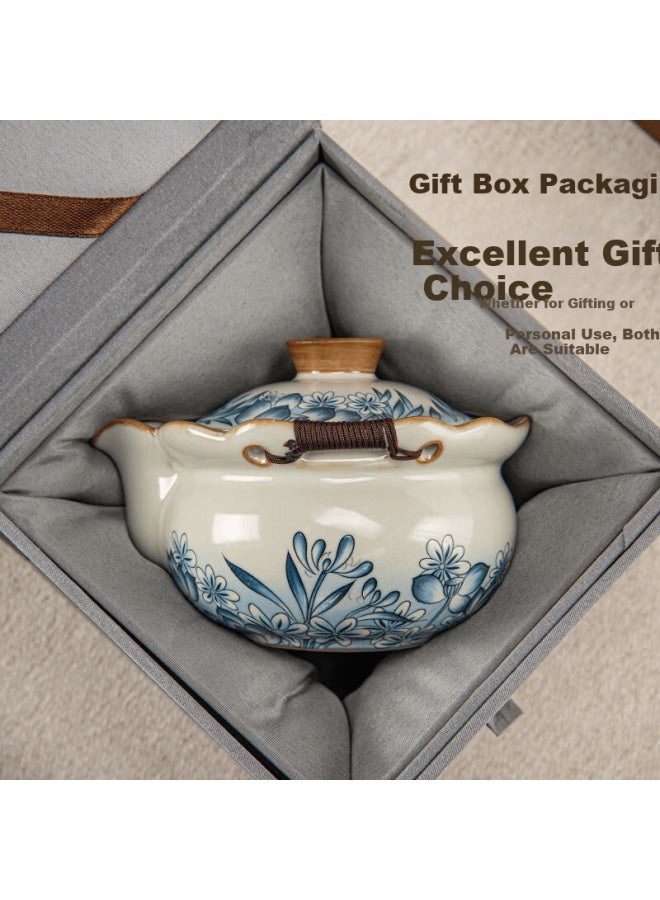 Puqi Huang Ru Kiln Early Blooming Blue Lotus Handheld Ceramic Tea Pot With Tea-water Separation Gift Box Kung Fu Tea Set Accessory - Image 4