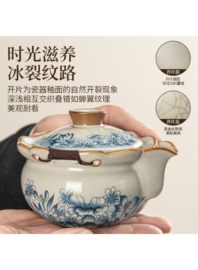 Puqi Huang Ru Kiln Early Blooming Blue Lotus Handheld Ceramic Tea Pot With Tea-water Separation Gift Box Kung Fu Tea Set Accessory - Image 3