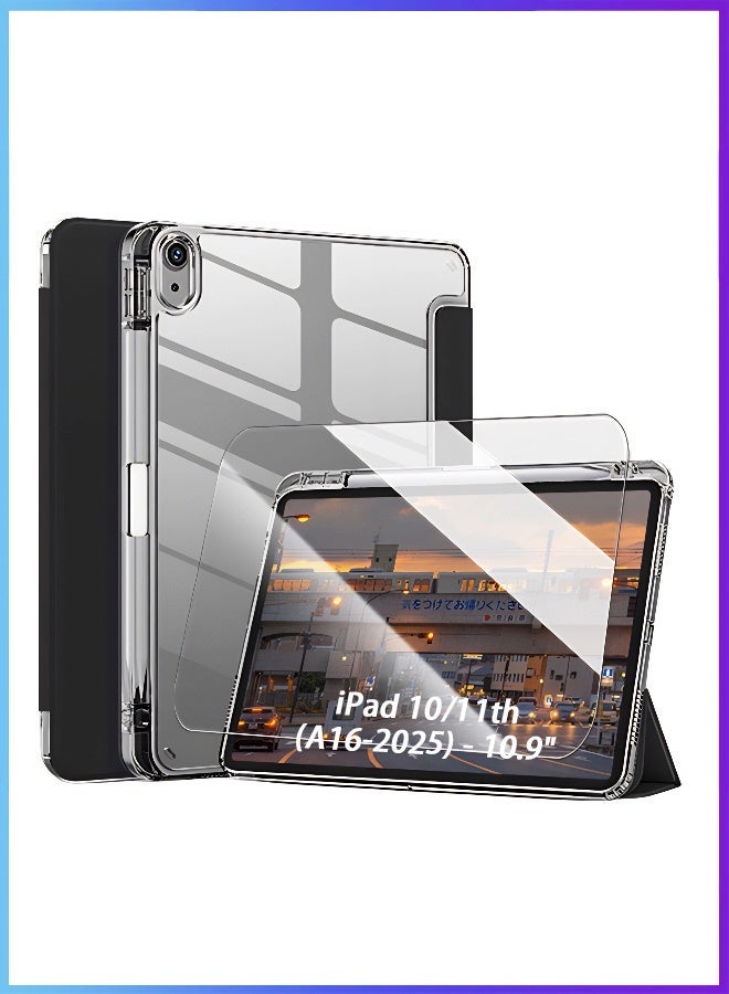 iPad 11th Generation Case (A16 2025) And iPad 10th Generation 10.9 Inch Case, Slim Smart Cover With Pen Slot, iPad A16 Case Tpu Transparent Tri-Fold Stand Smart Wake-Up- Black - Image 1