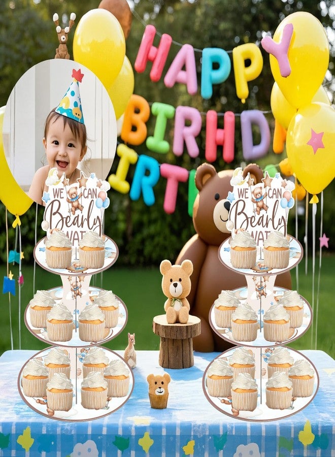 Keluna Bear Baby Shower Decoration - 2 Pcs 3 Tier We Bearly Cupcake Stand for First Birthday Party Supplies, Bearly Wait Bear Dessert Stands Favors Decorations Cupcake Holder - Image 5