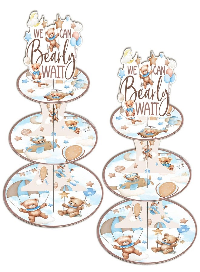 Keluna Bear Baby Shower Decoration - 2 Pcs 3 Tier We Bearly Cupcake Stand for First Birthday Party Supplies, Bearly Wait Bear Dessert Stands Favors Decorations Cupcake Holder - Image 1