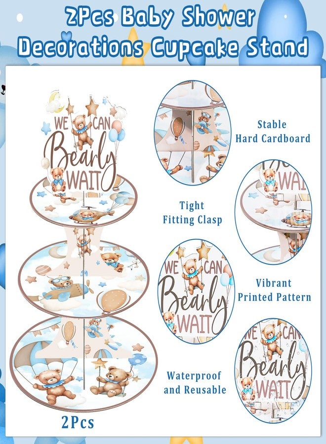 Keluna Bear Baby Shower Decoration - 2 Pcs 3 Tier We Bearly Cupcake Stand for First Birthday Party Supplies, Bearly Wait Bear Dessert Stands Favors Decorations Cupcake Holder - Image 3