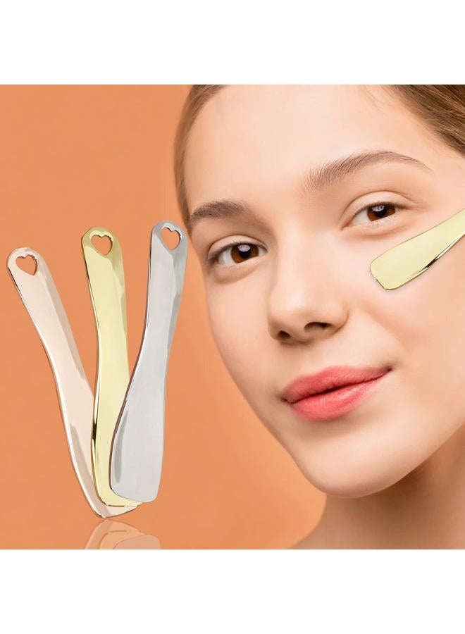Meisuitd 3 PCS Metal Cosmetic Spoon, Zinc Alloy Mini Skincare Spatula, Mask Spatula Facial Cream Facial Cosmetic Spoon Beauty Scoop (Silver Gold Rose Gold) - Image 2