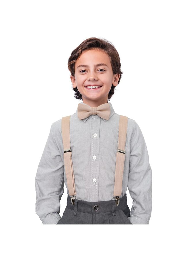 يُسلِّم طقم ربطة عنق وحمالات جاهزة للارتداء، مناسب للأولاد والشباب، مناسب للمناسبات والحفلات وحفلات الزفاف، مصنوع من القطن والبيج، مقاس واحد - Image 2