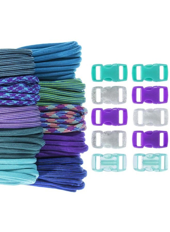 Craft County Kids 550 Paracord Crafting DIY Kits - 100 Feet of Paracord and 10-3/8 Inch Buckles - for Arts and Crafts, Bracelets, Keychains, Lanyards (Fluorite) - Image 1