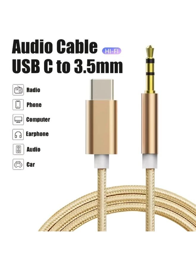 Golden USB C To 3 5mm Aux Audio Cable Adapter For iPhone Samsung Xiaomi - Image 1