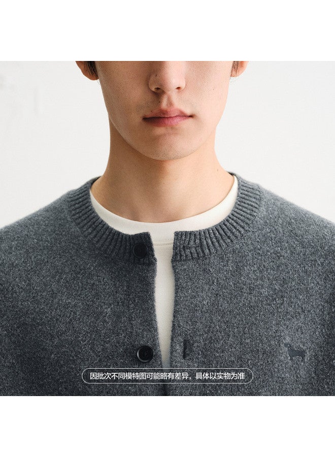 Waxbird Men's 2025 Autumn Round Neck Puppy Embroidery Textured Brushed Yarn Cardigan Men's Sweater - Image 4