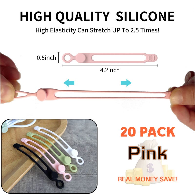 UMUST [20Park]Umust Silicone Cable Ties Reusable Cable Management Organizer Cable Straps Cord Ties Multipurpose Elastic Cord Organizer For Bundling And Fastening Cable Cords Wires(Pink) - Image 2