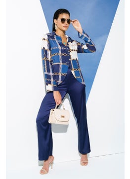 for you in&out 6-Piece Satin Chain Pattern Shirt with Bustier Navy Blue Bottom Top Set S26973  - Image 2