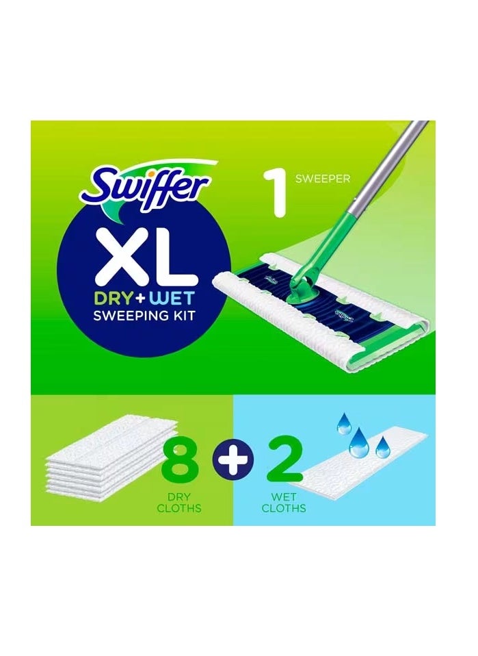 Swiffer 2-in-1 X-Large Sweeper Kit, Multi-Surface Kit for Floor Cleaning, includes - 10 Refills, 7 Dry Cloths, 3 Wet Pads.