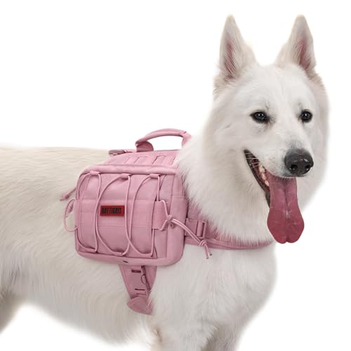ONETIGRIS Dog Backpack for Medium Large Dogs Mammoth Nylon Dog Pack Tactical Backpack Harness with Side Pockets for Hiking Walking Training Running Pink Large - Image 1