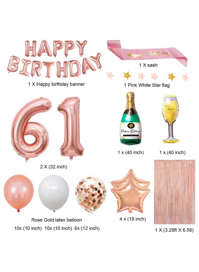 Fancy Partyshop 61St Birthday Decorations Rose Gold Happy Birthday Banner And Sash With Number 61 Balloons Latex Confetti Balloons Ideal For Girl And Women 61 Years Old Birthday Rose Gold  - Image 2