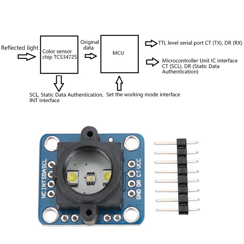 مستشعر التعرف على الألوان ملحق كهربائي لوحة دارة قابل لتعديل سطوع إضاءة LED TCS34725 - Image 3