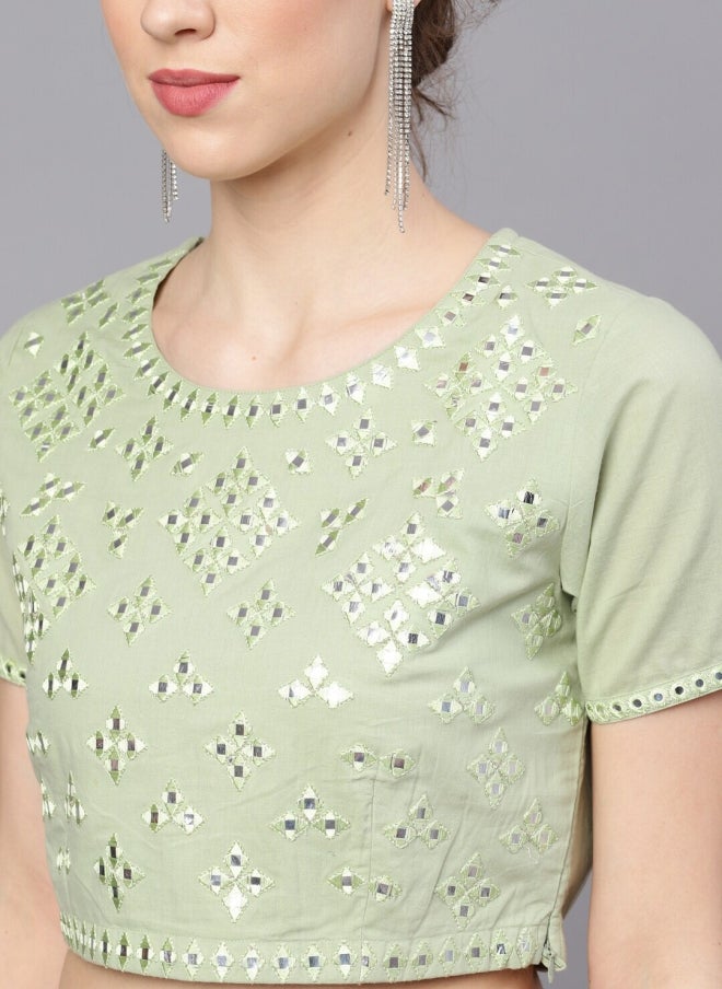 أيه كيه إس بيتش وأخضر مطرز لينجا تشولي مع دوباتا للنساء - Image 2