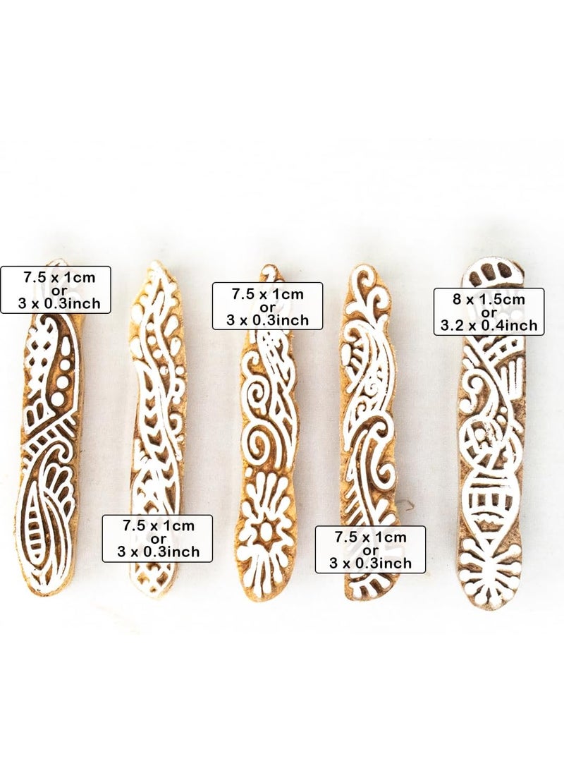 Hashcart Hashcart Wooden Indian Traditional Design Printing StampsBlocks for Printing Saree BorderDressesCraft Card MakingScrapbookClay Pottery Set of 5  - Image 4