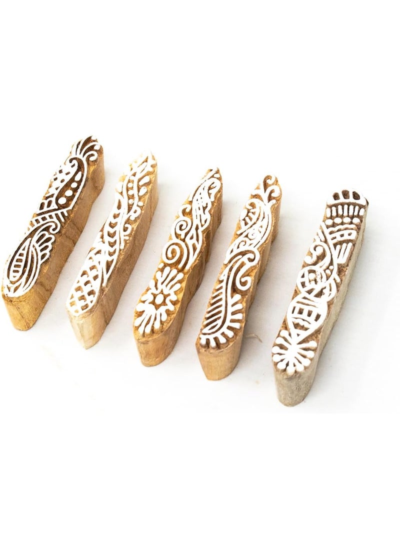 Hashcart Hashcart Wooden Indian Traditional Design Printing StampsBlocks for Printing Saree BorderDressesCraft Card MakingScrapbookClay Pottery Set of 5  - Image 1