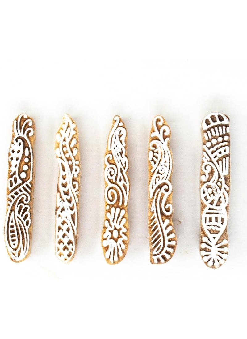 Hashcart Hashcart Wooden Indian Traditional Design Printing StampsBlocks for Printing Saree BorderDressesCraft Card MakingScrapbookClay Pottery Set of 5  - Image 2