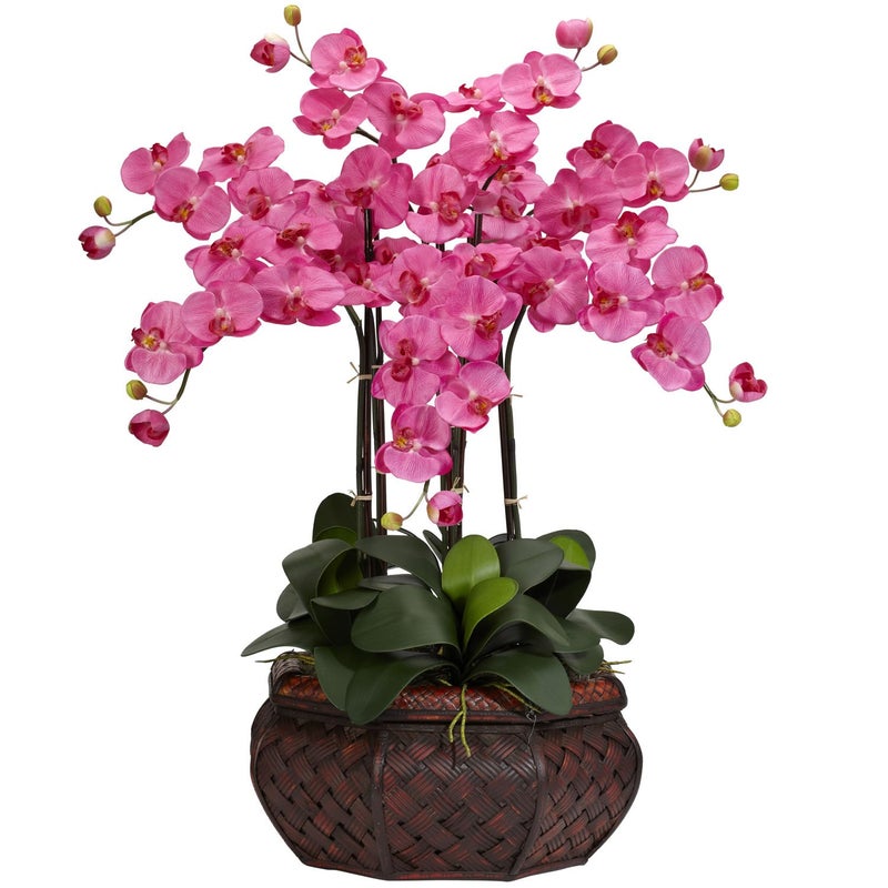Nearly Natural Nearly Natural 1201DP Large Phalaenopsis Silk Flower Arrangement Dark Pink 37 in x 15 in x 15 in 