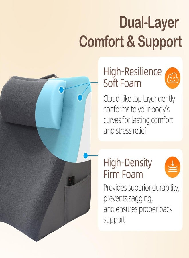 Vekkia Ergonomic Back Pillow for Adults - Adjustable Headrest Bed Backrest Pillow with Dual Layer Foam, 2 Modes for Sitting & Lying on Bed/Floor/Sofa for Reading, Soft Velvety Cover, Pocket - Image 3