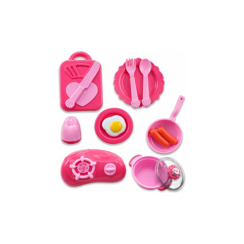 Creative Role Play: Mini Funny Kitchen Toy Playset for Girls, Pink Pretend Play Cooking Set with Pots, Pans, and Utensils - Image 1