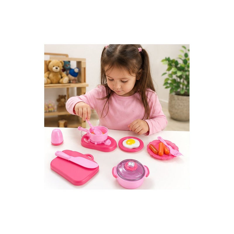 Creative Role Play: Mini Funny Kitchen Toy Playset for Girls, Pink Pretend Play Cooking Set with Pots, Pans, and Utensils - Image 3