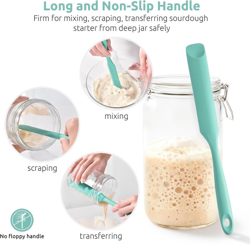 UTaste Silicone Jar Spatula for Sourdough Starter: Long Skinny Food-Grade Jam Spreader, Sturdy Stirring Stick Bowl Scraper with Flexible Spoon Tip, Mixing Icing Tool, Peanut Butter Knife (Aqua Sky) - Image 3