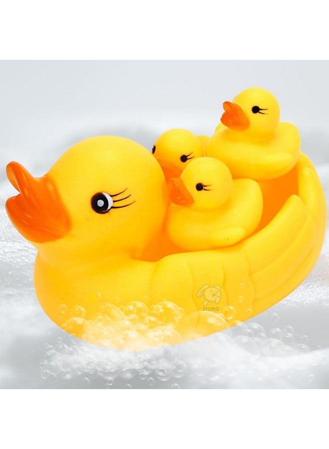 Storio Super Cute Duck Family Animals Swimming Water Toys Non-Toxic,Bpa Free Colorful Soft Rubber Float Squeeze Sound Squeaky Bathing Toy For Baby Chu Chu Toy Set Of 4 (1 Duck + 3 Ducklings) - Image 4