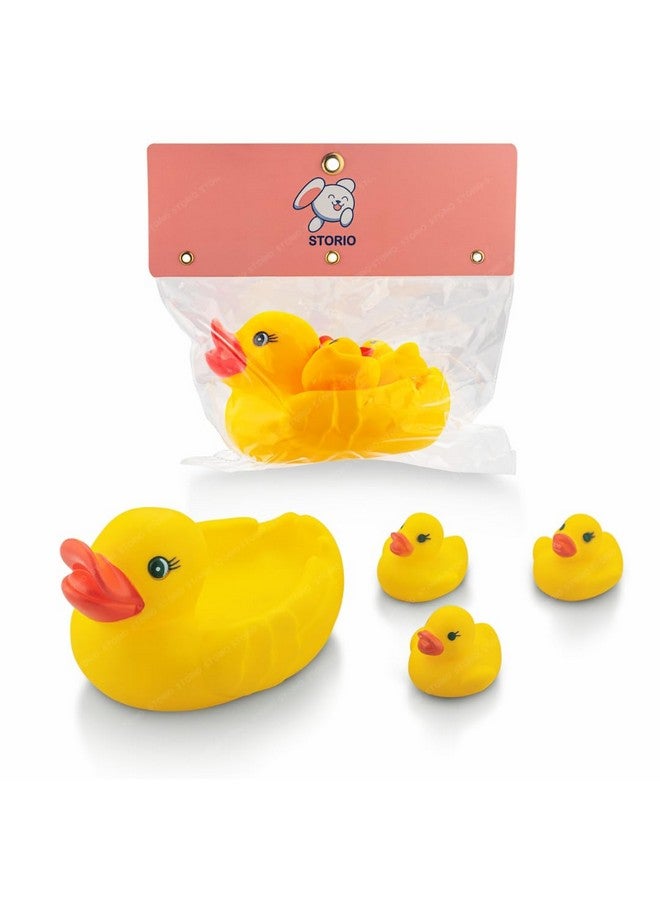 Storio Super Cute Duck Family Animals Swimming Water Toys Non-Toxic,Bpa Free Colorful Soft Rubber Float Squeeze Sound Squeaky Bathing Toy For Baby Chu Chu Toy Set Of 4 (1 Duck + 3 Ducklings) - Image 3