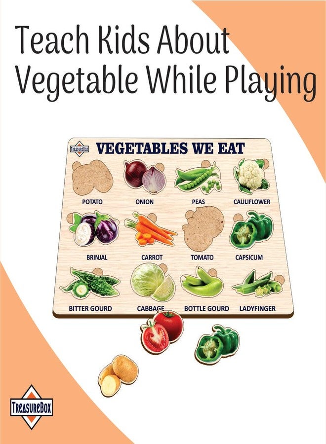 TreasureBox Wooden Puzzle Educational Board Learning Toy Tray for Kids, Size 22x30 cm (Vegetables) - Image 3