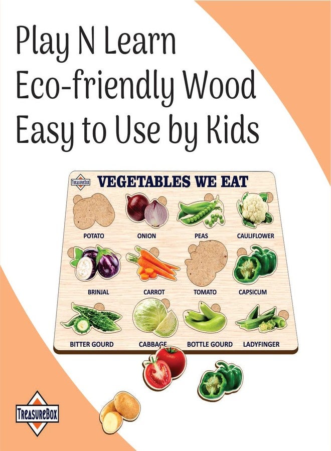 TreasureBox Wooden Puzzle Educational Board Learning Toy Tray for Kids, Size 22x30 cm (Vegetables) - Image 4