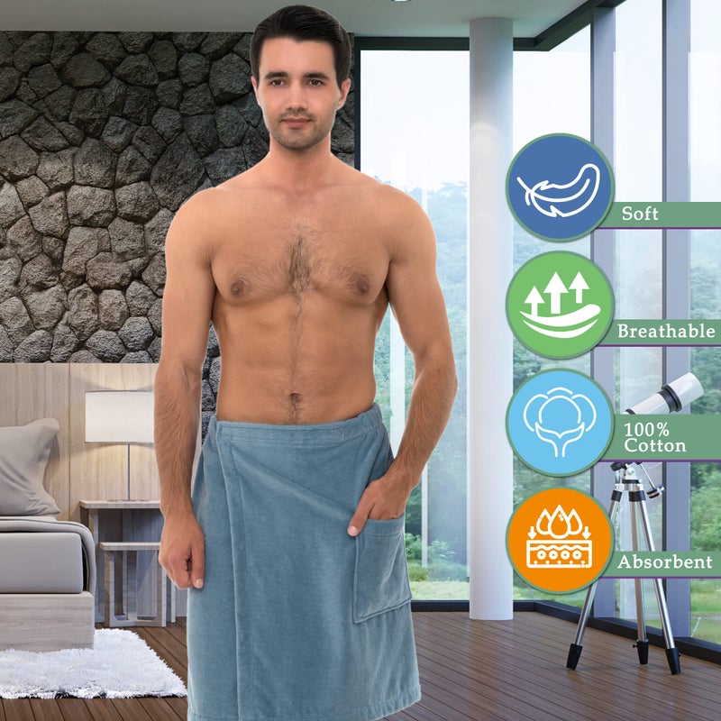 TowelSelections Mens Cotton Shower Wrap Adjustable Terry Velour Spa Bath Towel Wrap Sauna Gym Towels for Men Large-X-Large Navy - Image 3