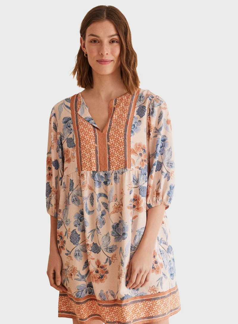 women'secret Floral Print Puffed Sleeve Dress