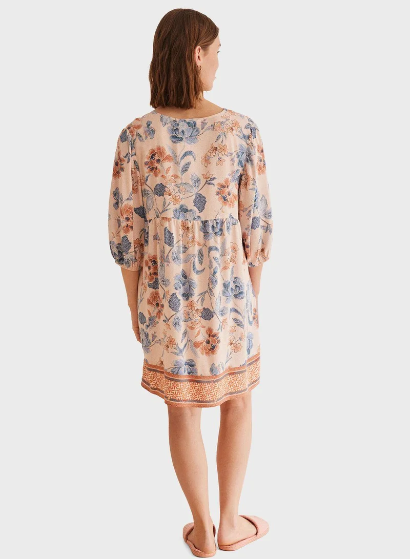 women'secret Floral Print Puffed Sleeve Dress