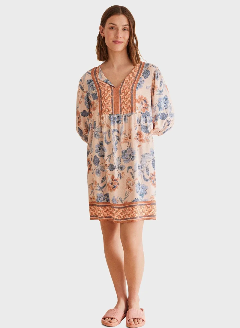 women'secret Floral Print Puffed Sleeve Dress