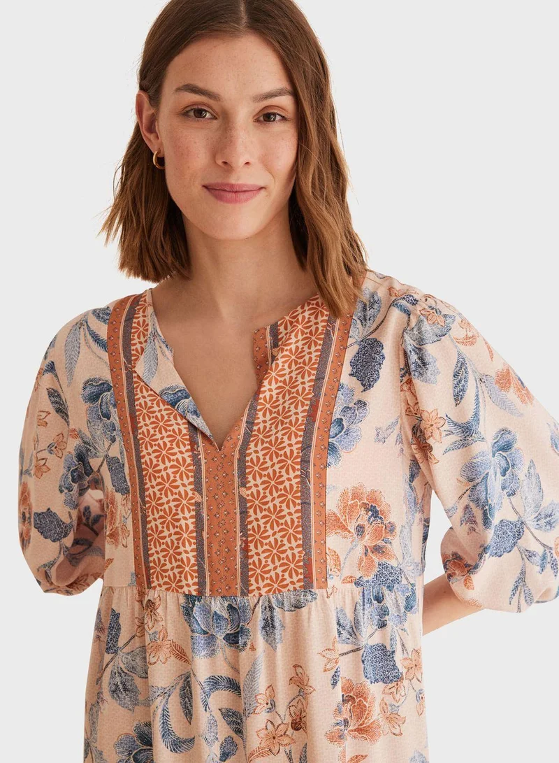 women'secret Floral Print Puffed Sleeve Dress
