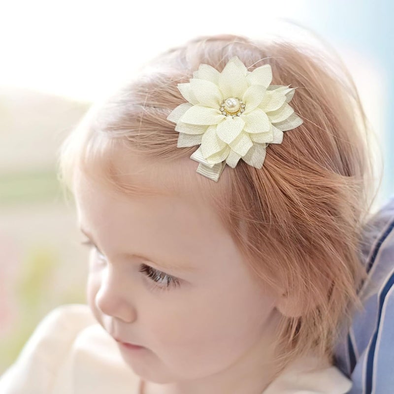 DED 40PCS 2.3" Chiffon Flower Hair Bows Clips with Rhinestone Flower Tiny Hair Clips Fine Hair for Girls Infants Toddlers Set of 20 Pairs - Image 5