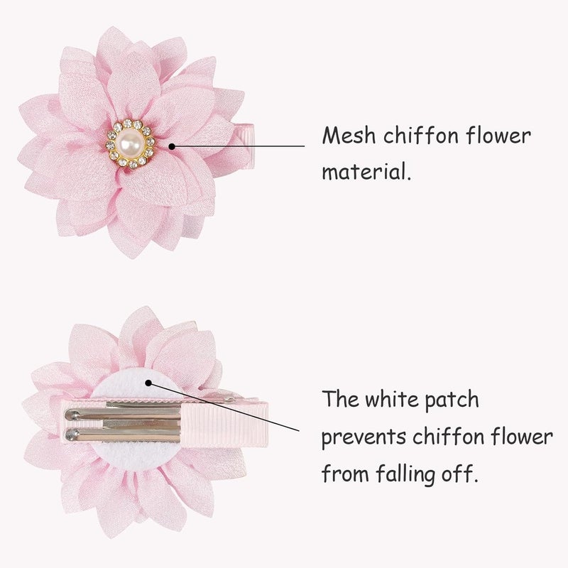 DED 40PCS 2.3" Chiffon Flower Hair Bows Clips with Rhinestone Flower Tiny Hair Clips Fine Hair for Girls Infants Toddlers Set of 20 Pairs - Image 3