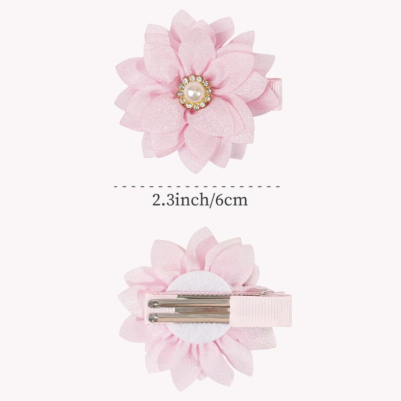 DED 40PCS 2.3" Chiffon Flower Hair Bows Clips with Rhinestone Flower Tiny Hair Clips Fine Hair for Girls Infants Toddlers Set of 20 Pairs - Image 2