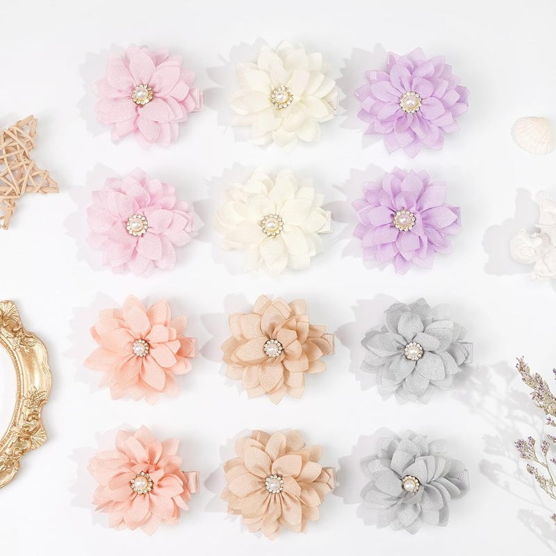 DED 40PCS 2.3" Chiffon Flower Hair Bows Clips with Rhinestone Flower Tiny Hair Clips Fine Hair for Girls Infants Toddlers Set of 20 Pairs - Image 4
