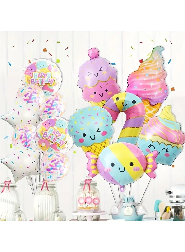 Candy Ice Cream Themed Party Balloon Set，Multicolor  Foil Balloon Set For Kids - Image 3