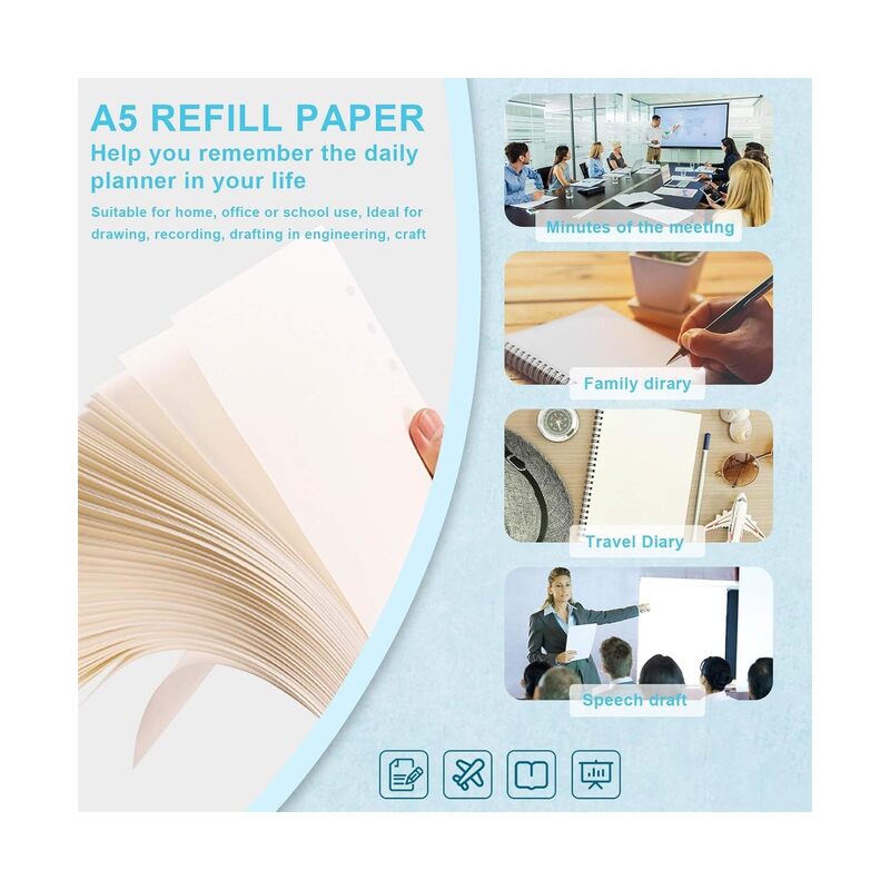 4PCS A5 Paper, 6 Ring Loose Leaf Paper, 180 Sheets Thick A5 Refill Paper, 6 Hole A5 Printer Paper Refills Inserts for Binder Planner Journal Notebook (Size : BLANK) - Image 5