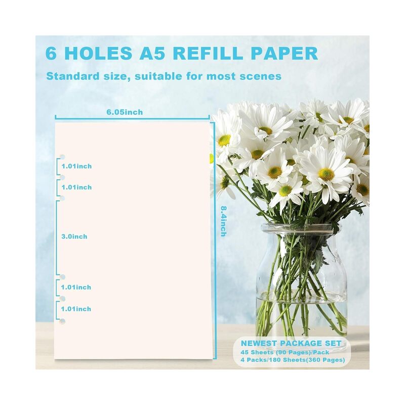 4PCS A5 Paper, 6 Ring Loose Leaf Paper, 180 Sheets Thick A5 Refill Paper, 6 Hole A5 Printer Paper Refills Inserts for Binder Planner Journal Notebook (Size : BLANK) - Image 2
