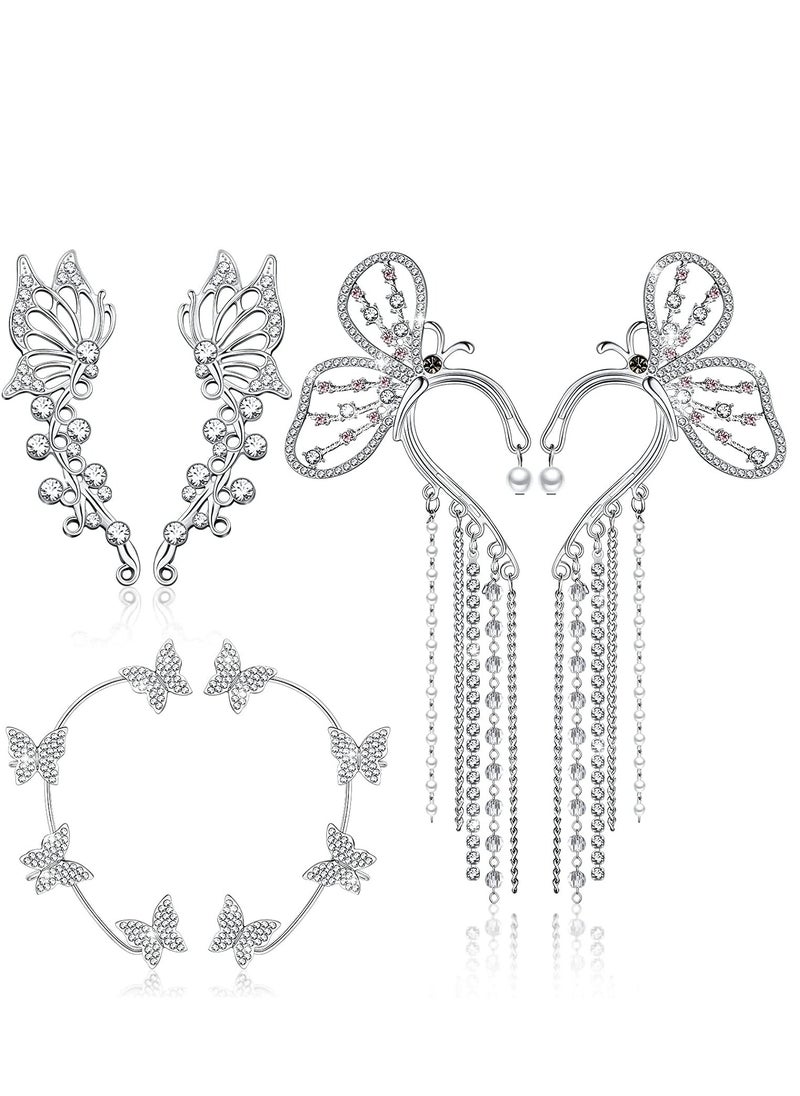 SYOSI - 6 Pieces Butterfly Ear Cuff Butterfly Earrings Butterfly Ear Crawler Clip Wrap Diamond Zircon Stud Earrings for Women Girls - Image 1