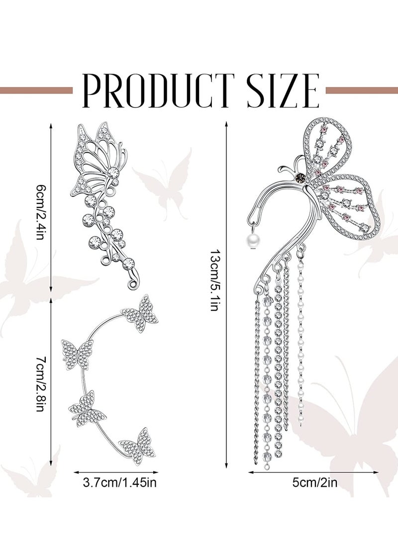SYOSI - 6 Pieces Butterfly Ear Cuff Butterfly Earrings Butterfly Ear Crawler Clip Wrap Diamond Zircon Stud Earrings for Women Girls - Image 1