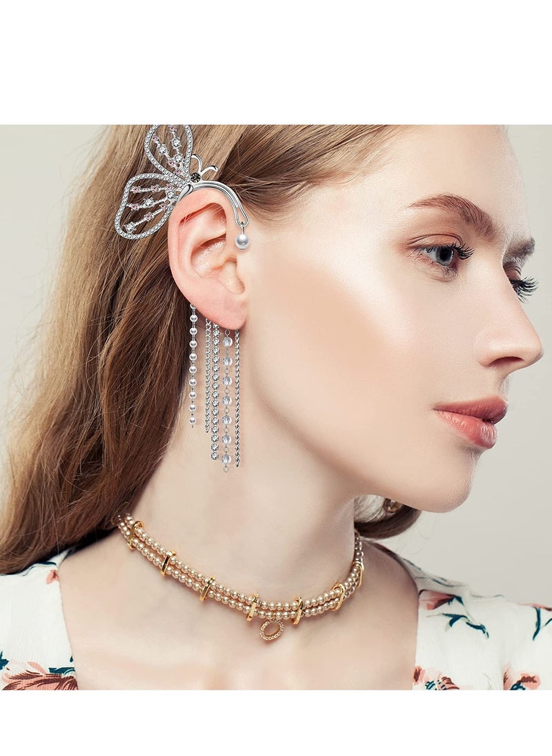 SYOSI - 6 Pieces Butterfly Ear Cuff Butterfly Earrings Butterfly Ear Crawler Clip Wrap Diamond Zircon Stud Earrings for Women Girls - Image 1