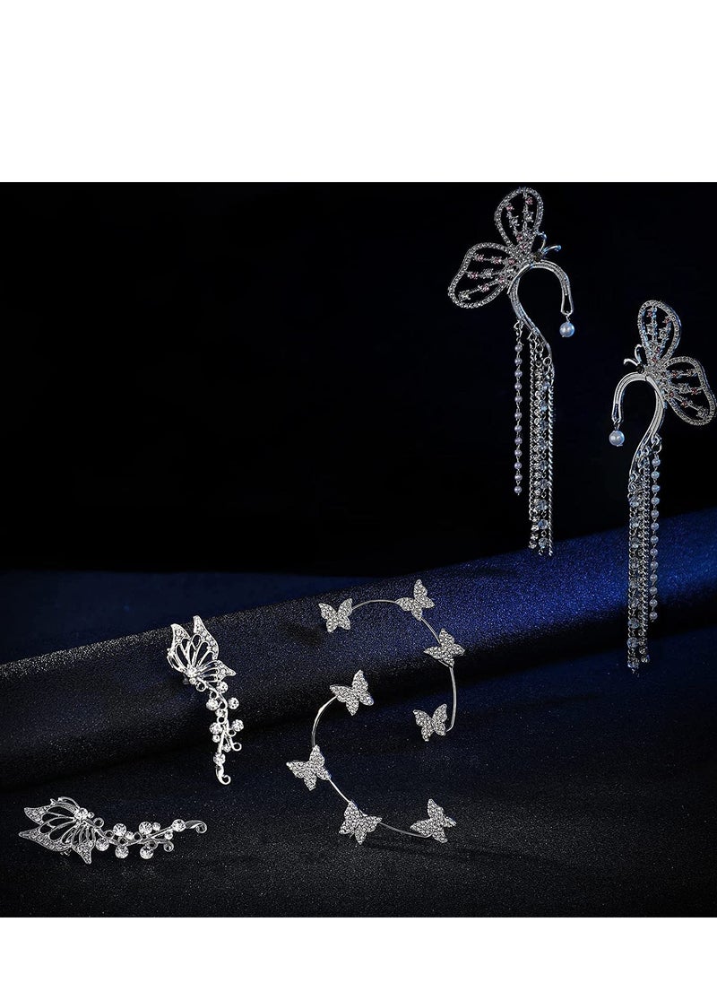 SYOSI - 6 Pieces Butterfly Ear Cuff Butterfly Earrings Butterfly Ear Crawler Clip Wrap Diamond Zircon Stud Earrings for Women Girls - Image 1