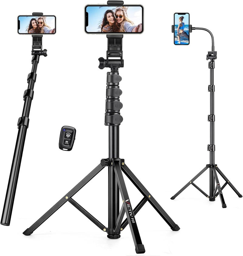 Victiv 74" Flexible Phone Tripod, Tall Cell Phone Tripod with Adjustable Gooseneck & Remote, Portable Camera Cellphone Stand for Video Recording, Compatible with iPhone Android - Image 1
