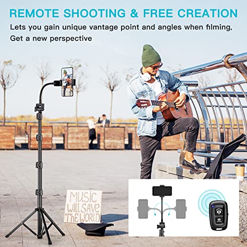Victiv 74" Flexible Phone Tripod, Tall Cell Phone Tripod with Adjustable Gooseneck & Remote, Portable Camera Cellphone Stand for Video Recording, Compatible with iPhone Android - Image 2