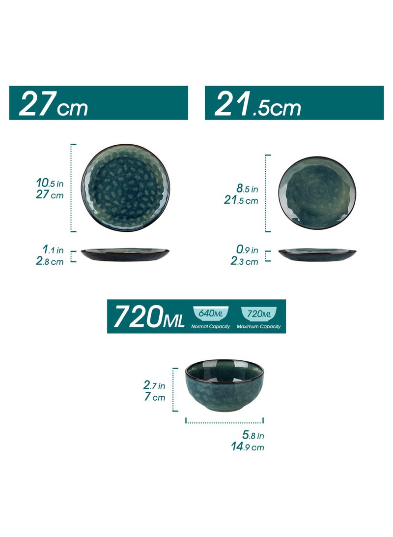 12 قطعة مجموعة عشاء من سيراميك حجري، مجموعة أدوات طعام تشمل أطباق عشاء وأطباق حلوى وأوعية ل4 أشخاص، أخضر - Image 2