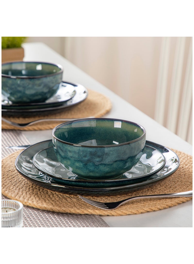 12 قطعة مجموعة عشاء من سيراميك حجري، مجموعة أدوات طعام تشمل أطباق عشاء وأطباق حلوى وأوعية ل4 أشخاص، أخضر - Image 5